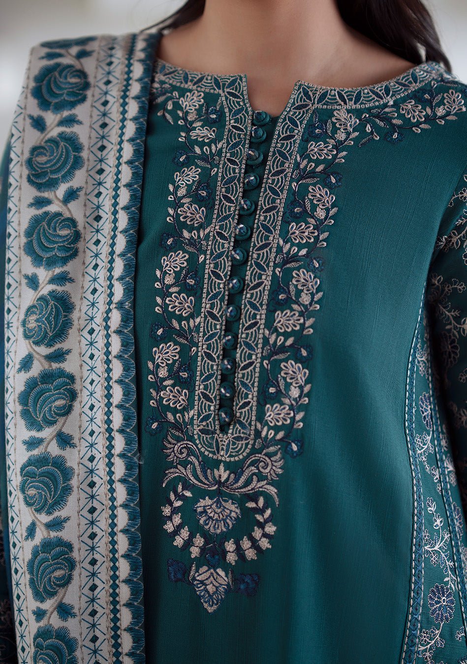 Maryum N Maria Noore Embroidered Khaddar Suit - db30165