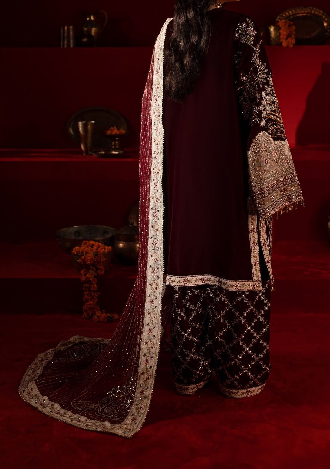 Nureh Embroidered Pakistani Luxury Velvet Dress - db27471