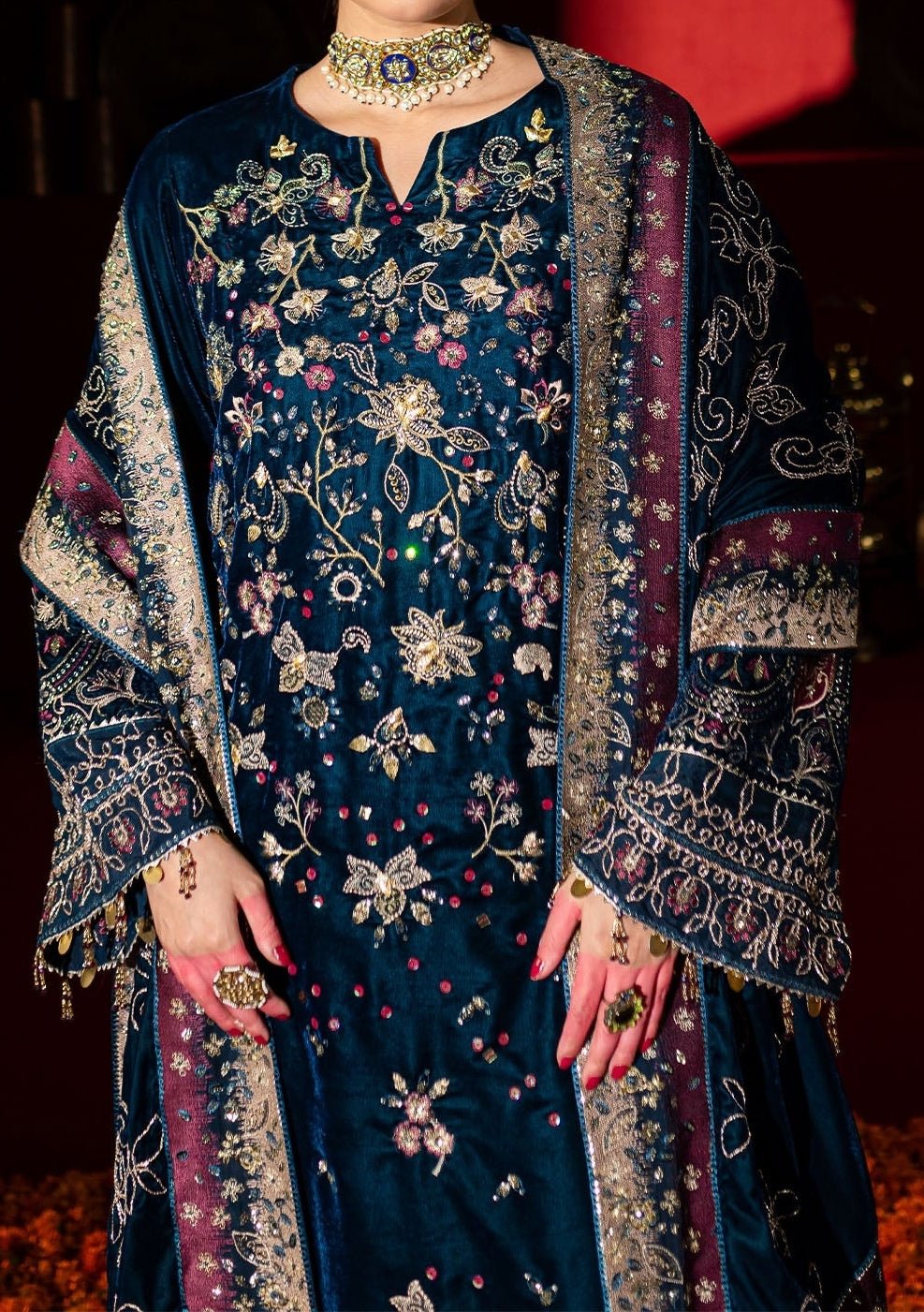 Nureh Embroidered Pakistani Luxury Velvet Dress - db27472