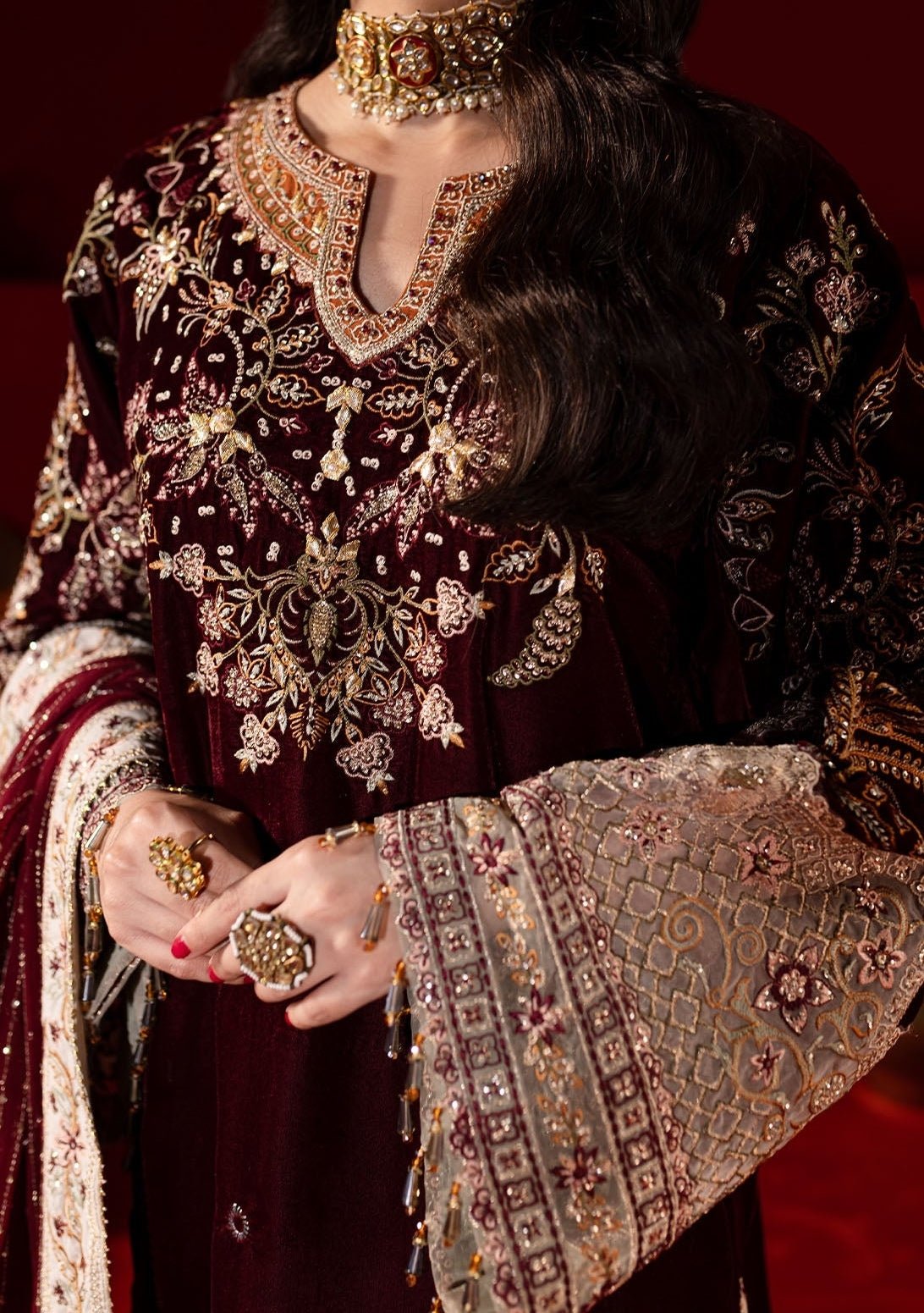 Nureh Embroidered Pakistani Luxury Velvet Dress - db27471