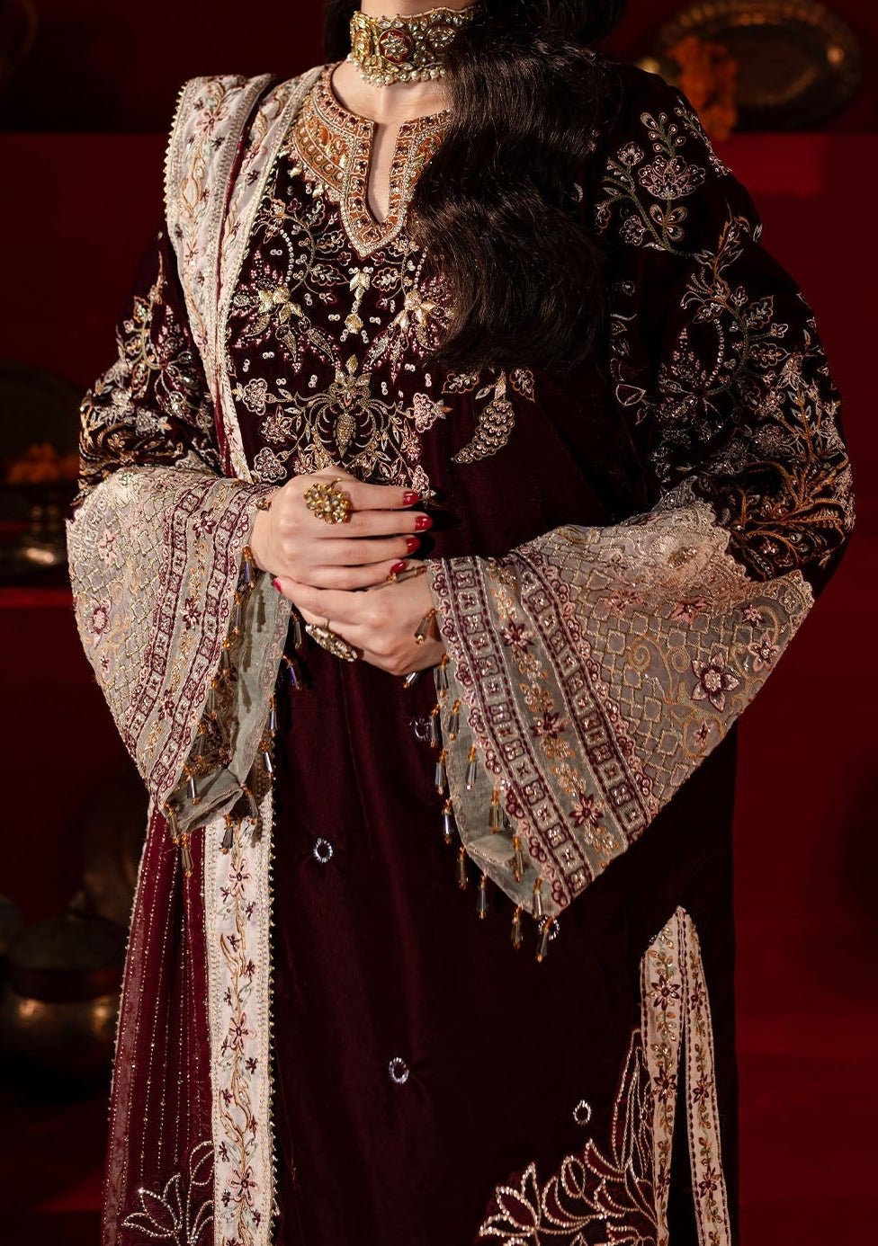 Nureh Embroidered Pakistani Luxury Velvet Dress - db27471