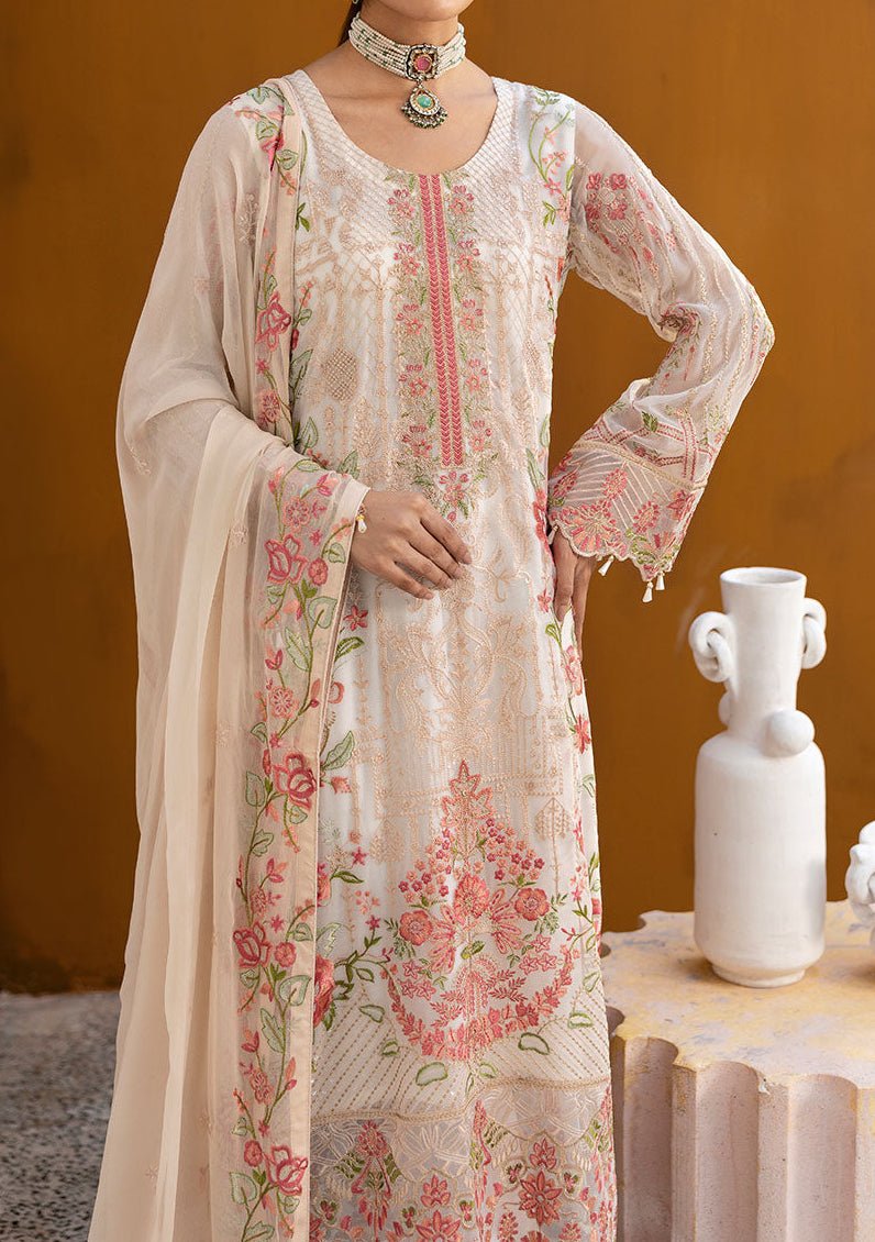 Ramsha Chevron Pakistani Embroidered Chiffon Dress - db28362