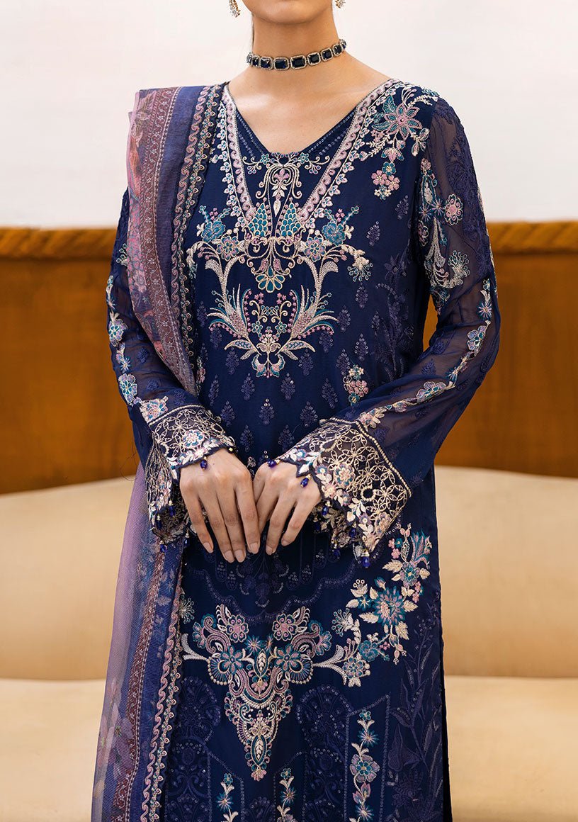 Ramsha Chevron Pakistani Embroidered Chiffon Dress - db28363