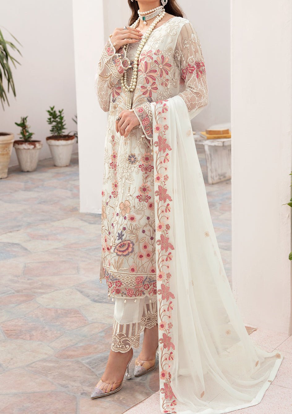 Ramsha Chevron Pakistani Luxury Chiffon Dress