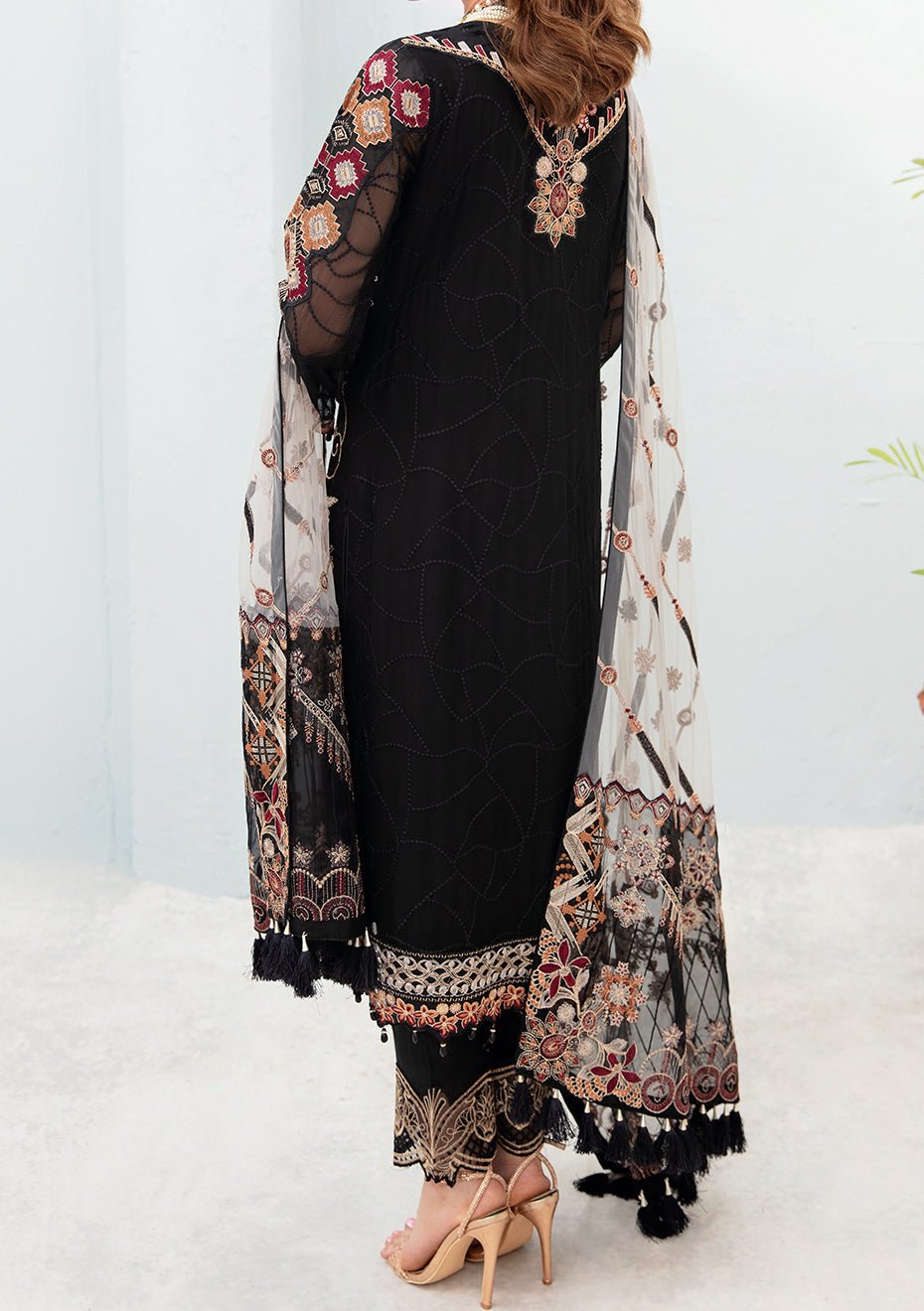 Ramsha Chevron Pakistani Luxury Chiffon Dress