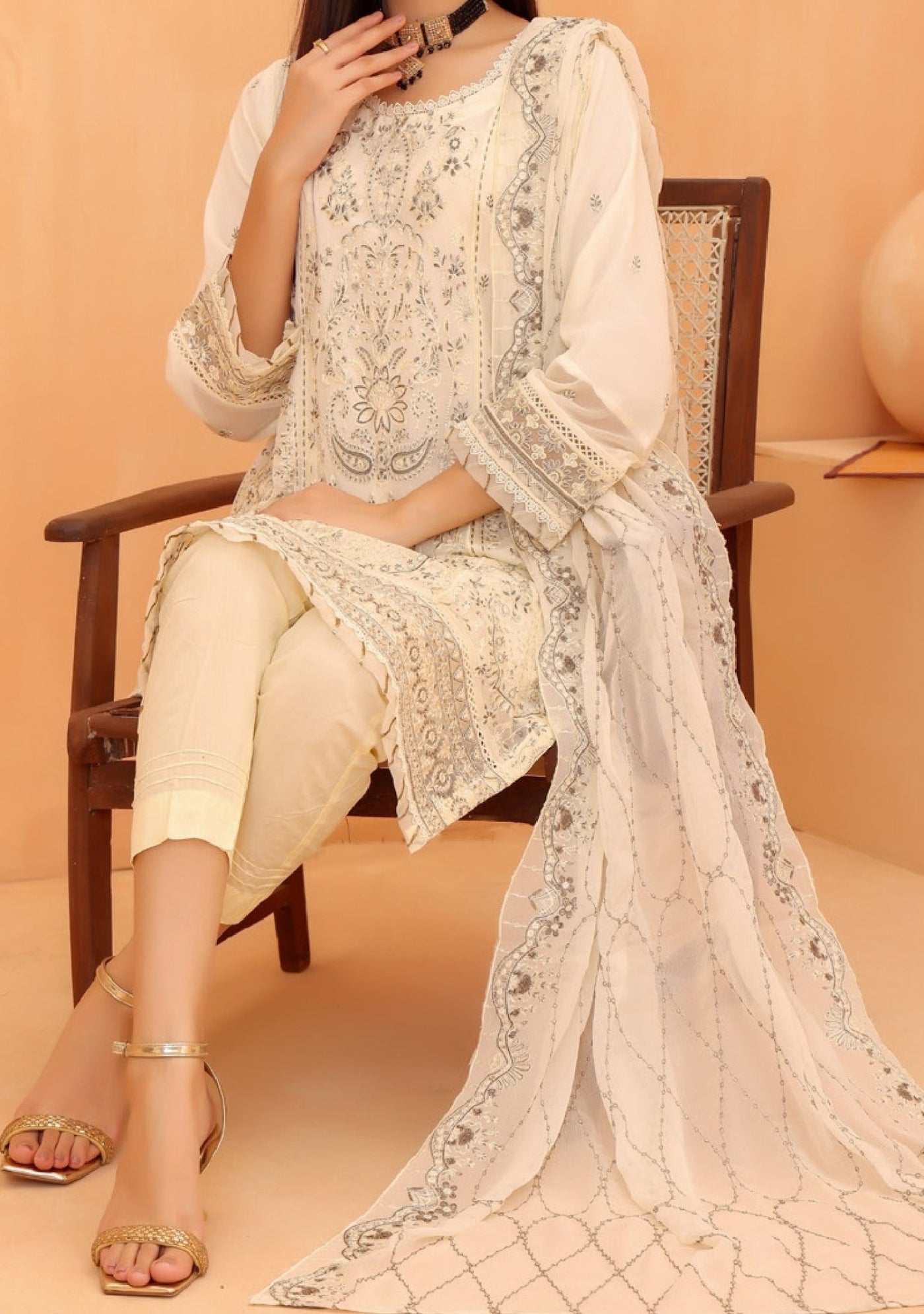 Bin Hameed Mahima Heavy Embroidered Chiffon Dress - db25332