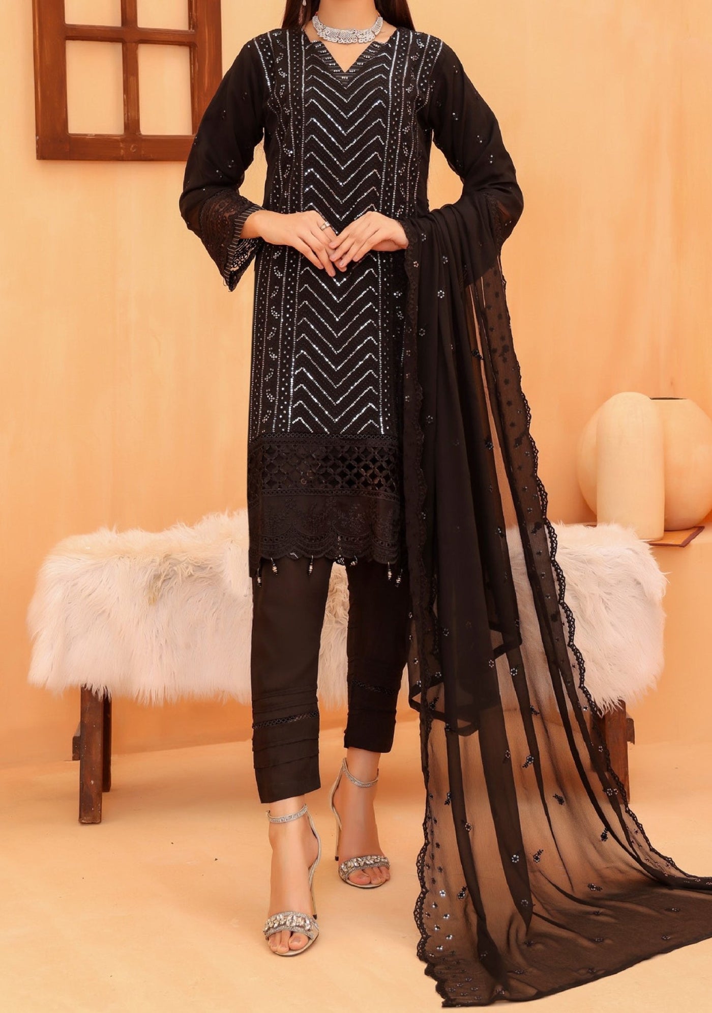 Bin Hameed Mahima Heavy Embroidered Chiffon Dress - db25331