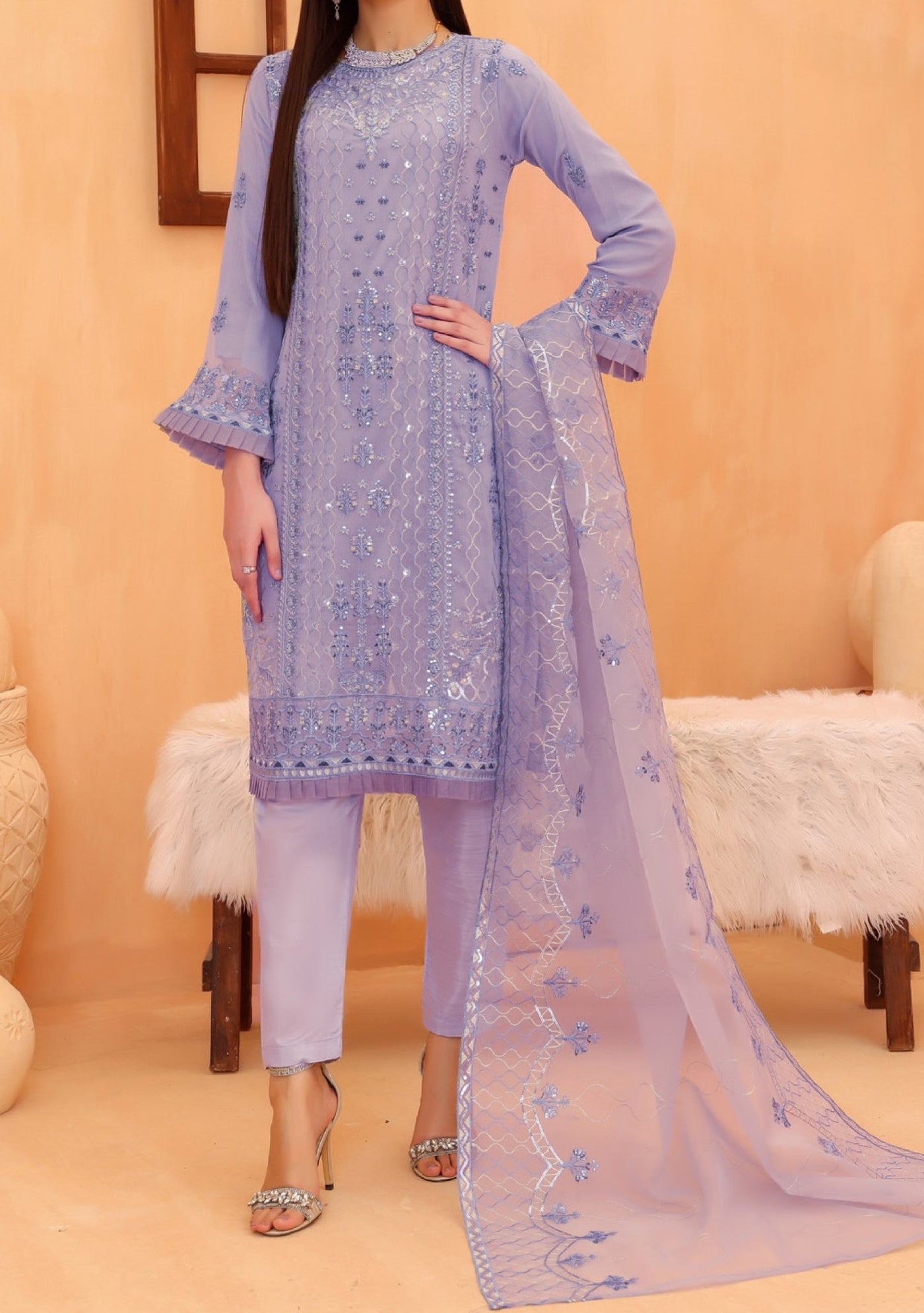 Bin Hameed Mahima Heavy Embroidered Chiffon Dress - db25333