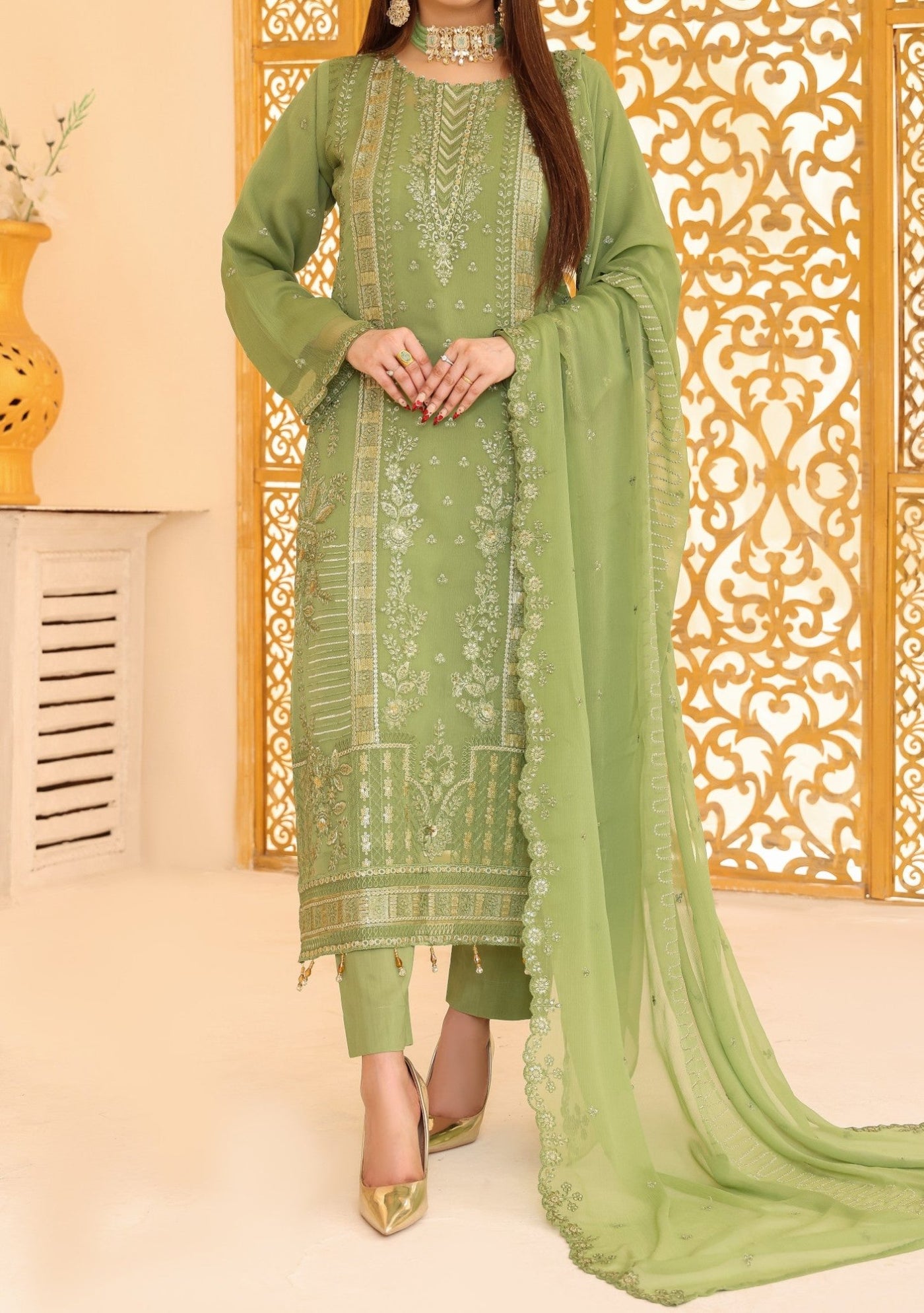 Bin Hameed Ready Made Heavy Embroidered Chiffon Dress - db24676