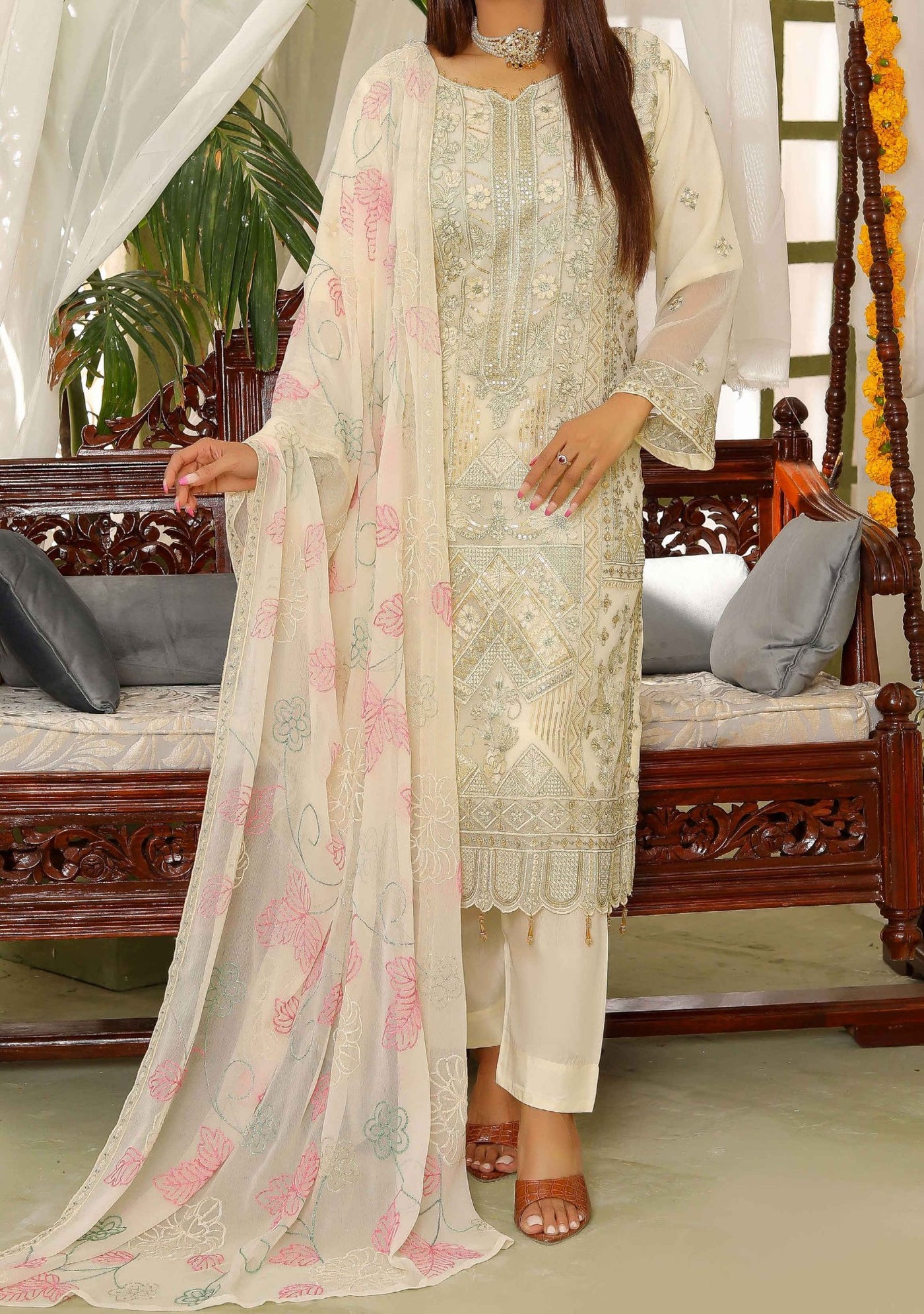 Bin Hameed Ready Made Heavy Embroidered Chiffon Dress - db24604