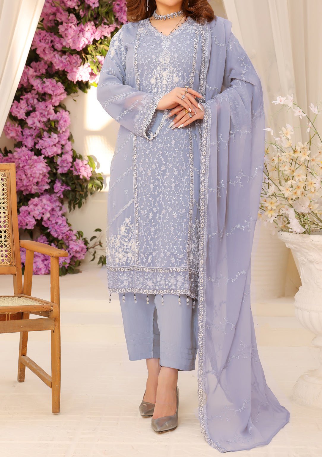 Bin Hameed Ready Made Heavy Embroidered Chiffon Dress - db24872