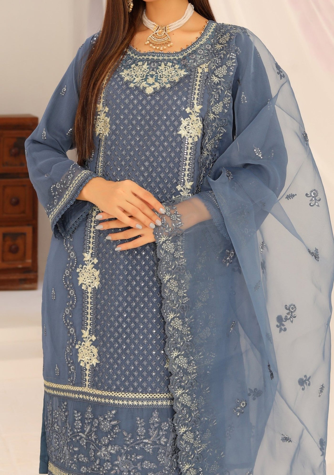 Bin Hameed Ready Made Heavy Embroidered Chiffon Dress - db24670