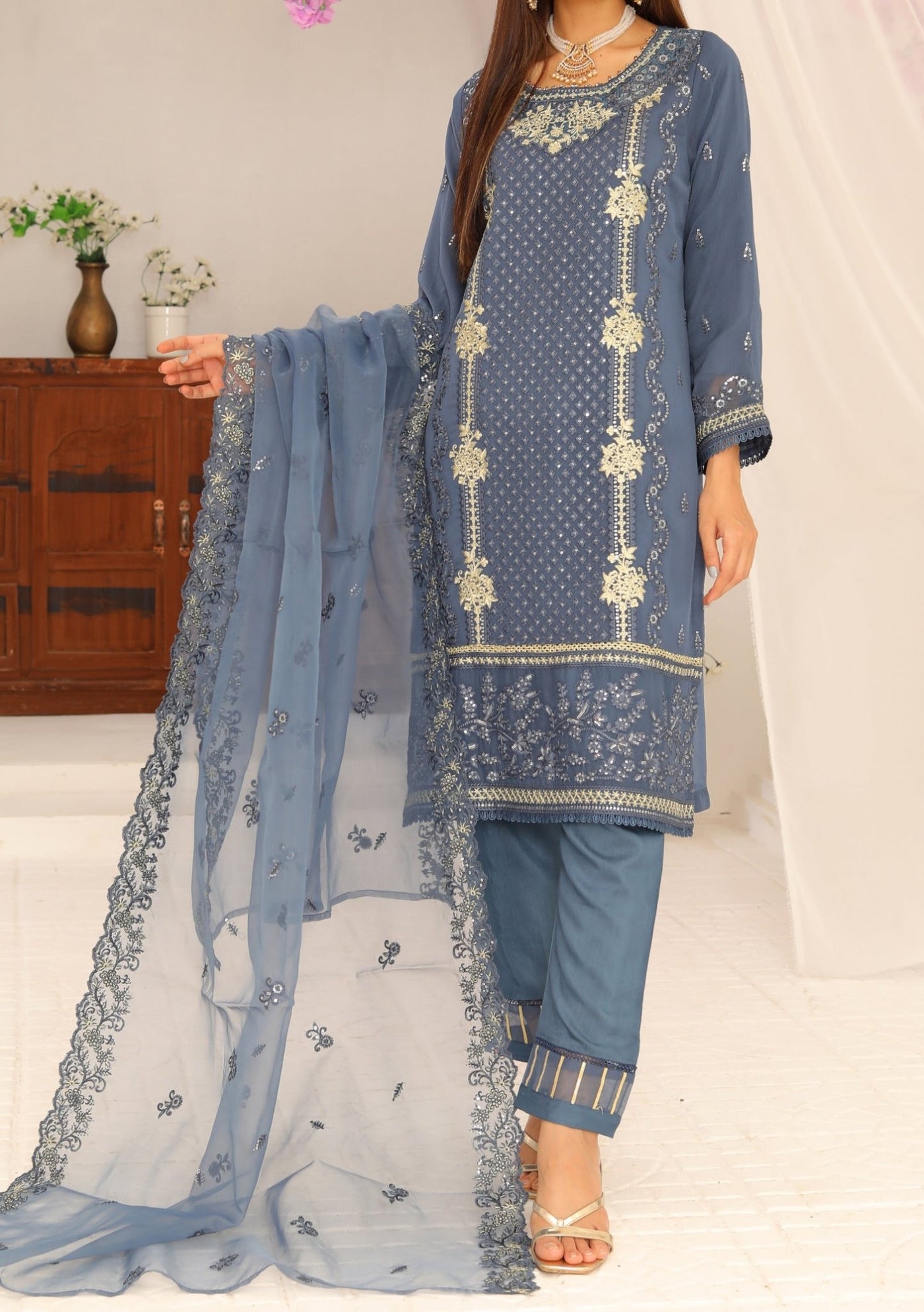 Bin Hameed Ready Made Heavy Embroidered Chiffon Dress - db24670