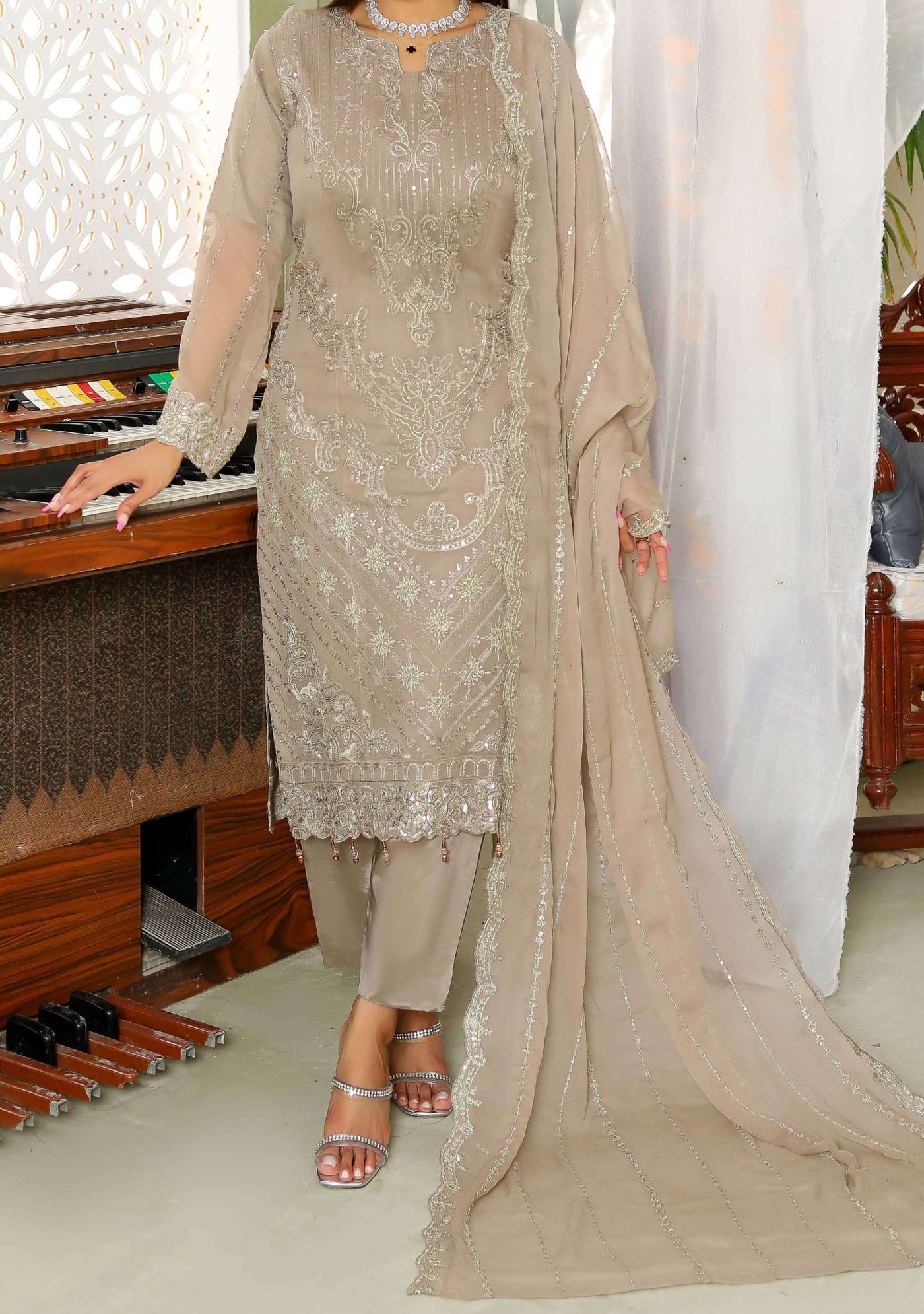 Bin Hameed Ready Made Heavy Embroidered Chiffon Dress - db24605