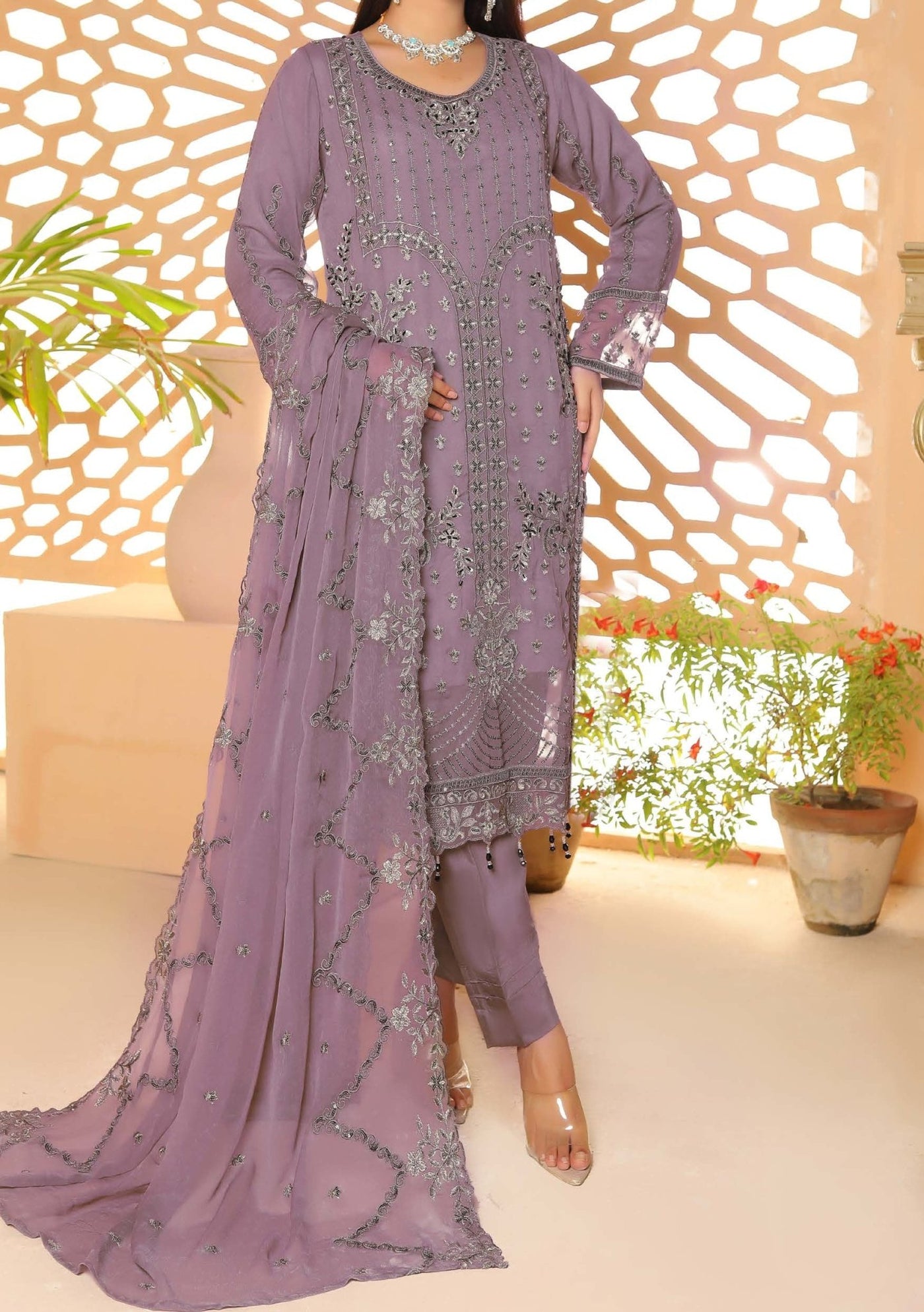 Bin Hameed Ready Made Heavy Embroidered Chiffon Dress - db24577