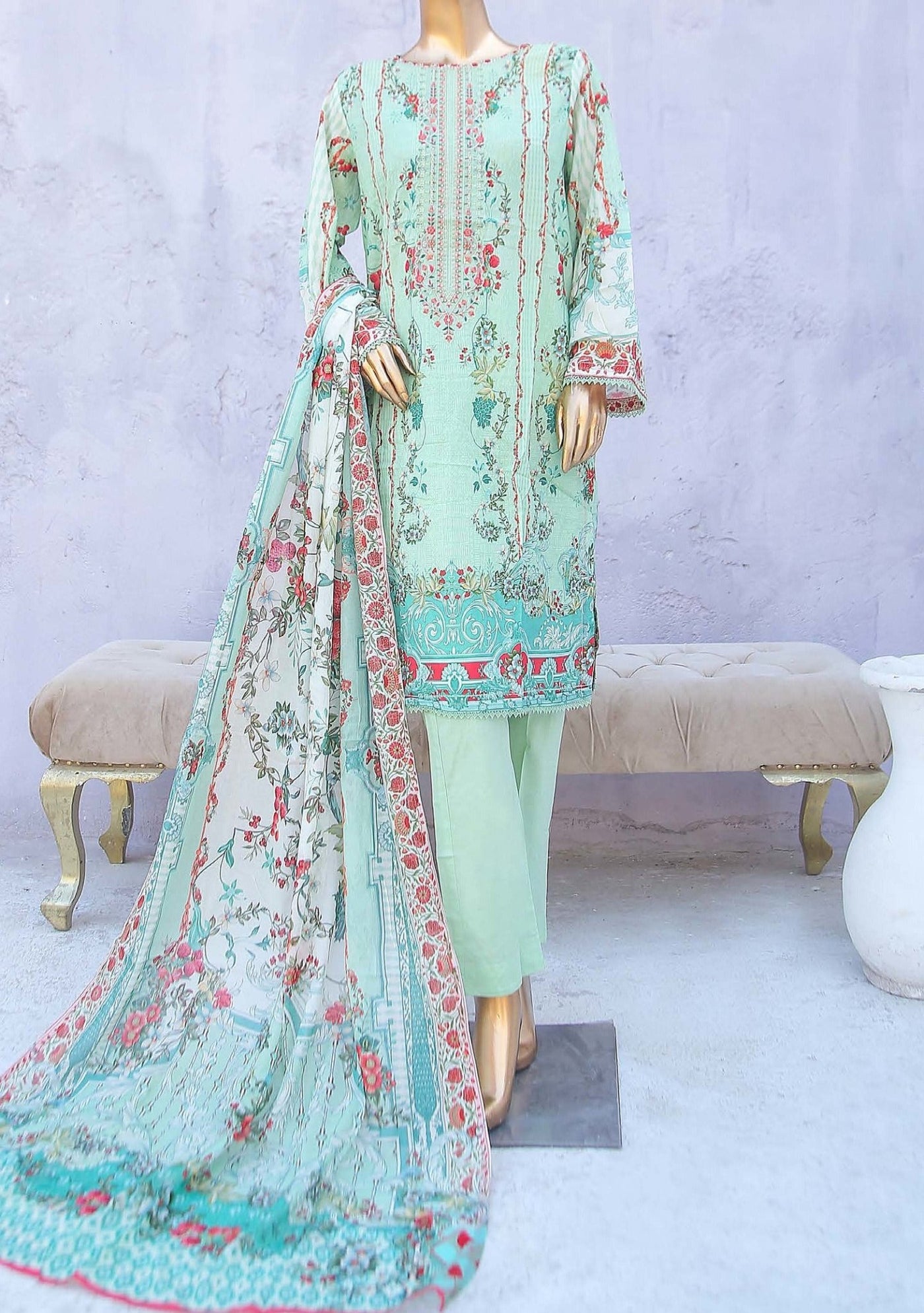 Bin Saeed Ready Made Embroidered Cotton Dress - db24465