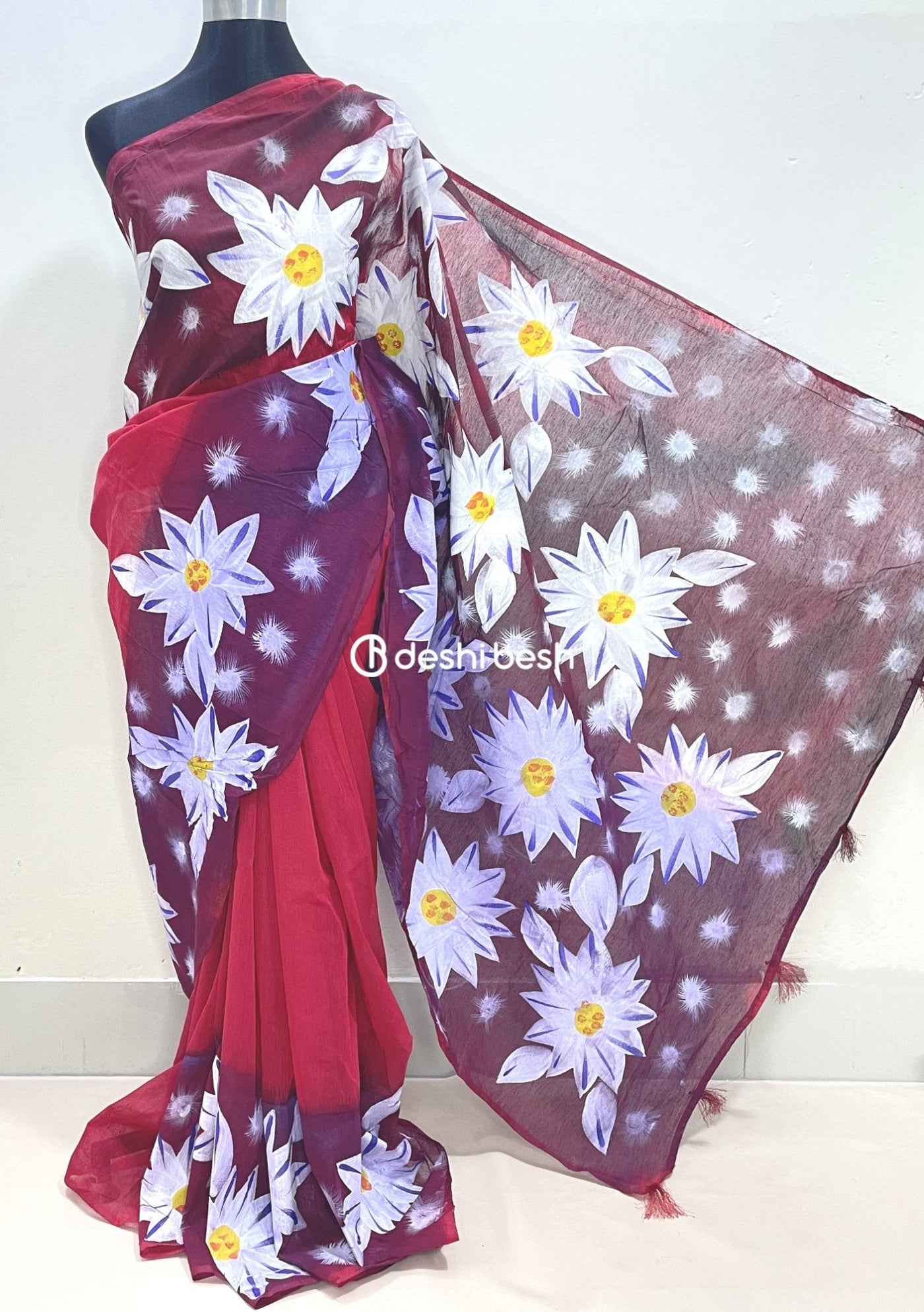 Boutique Designer Hand Painted Mixed Cotton Saree - db17839