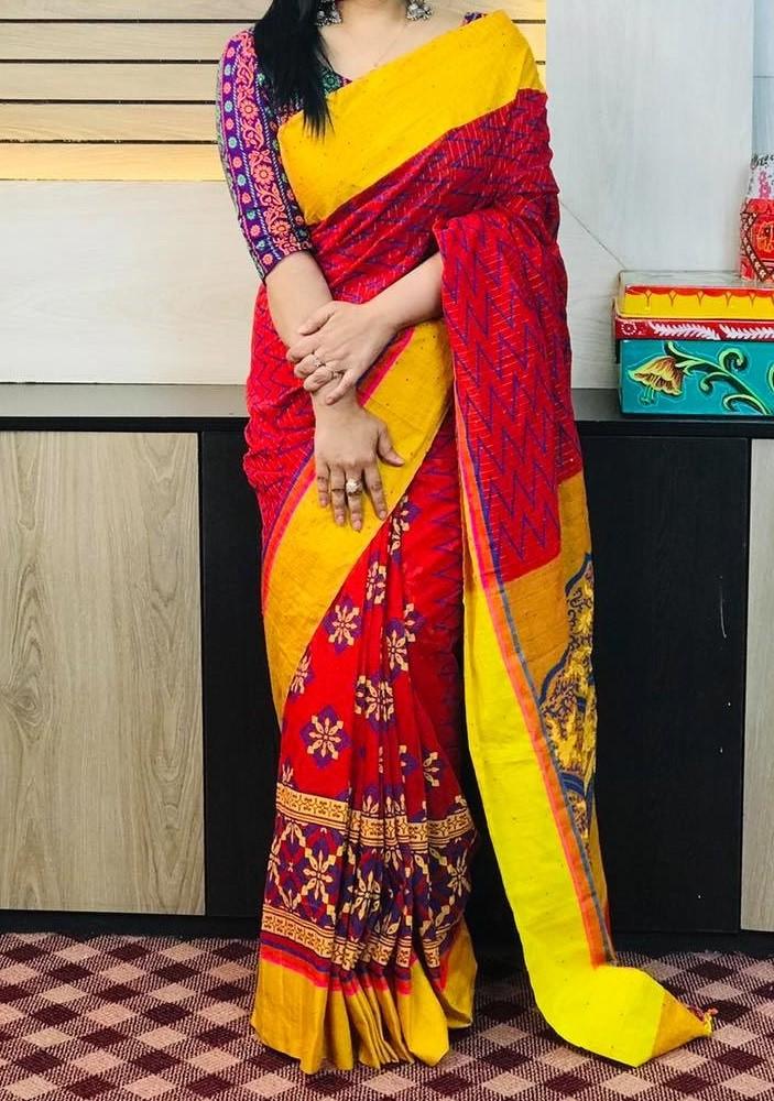 Boutique Screen Printed Sequence Cotton Saree: Deshi Besh.