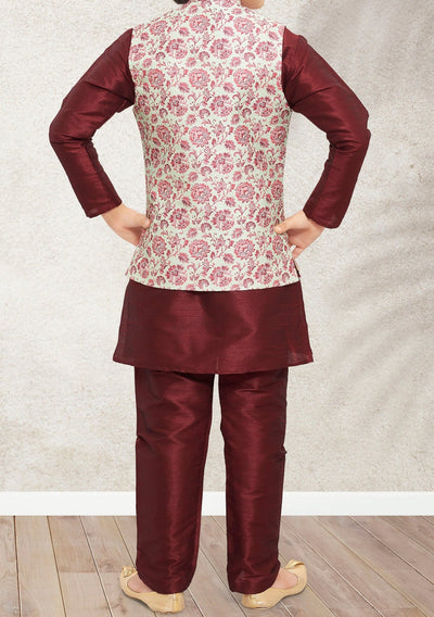 Boy's Party Wear Kurta Pajama With Waistcoat - db21390