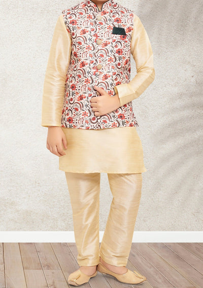 Boy's Party Wear Kurta Pajama With Waistcoat - db21386