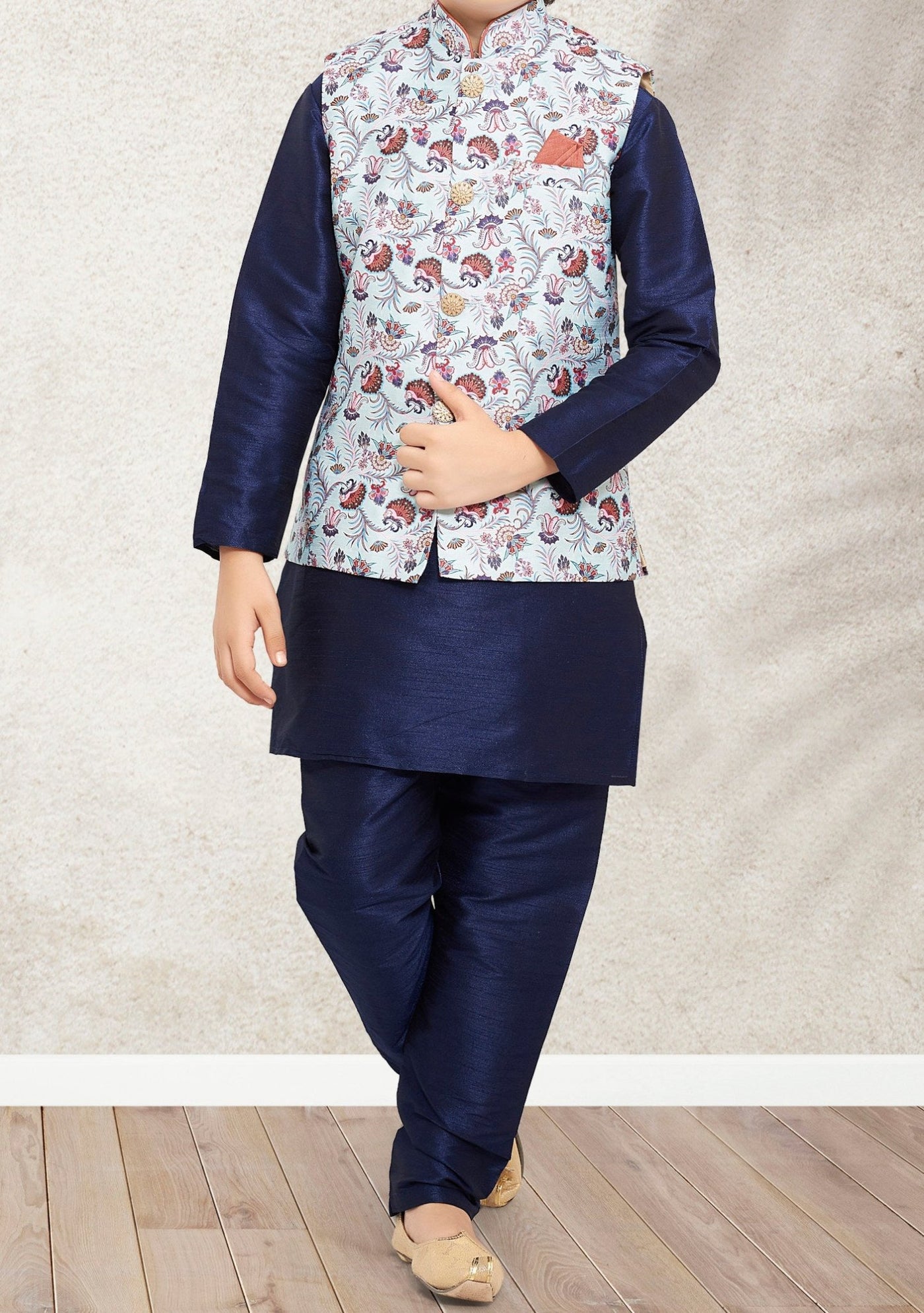 Boy's Party Wear Kurta Pajama With Waistcoat - db21394