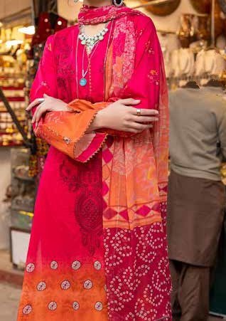 Charizma Orange Embroidered Pakistani Lawn Dress - db19025