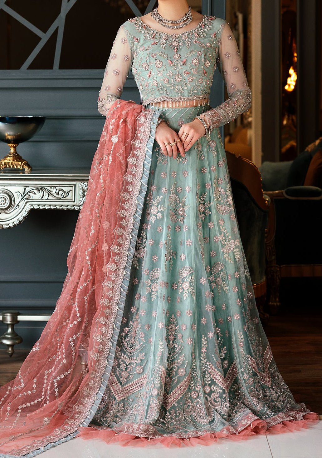 Emaan Adeel Pakistani Luxury Net Dress - db22663