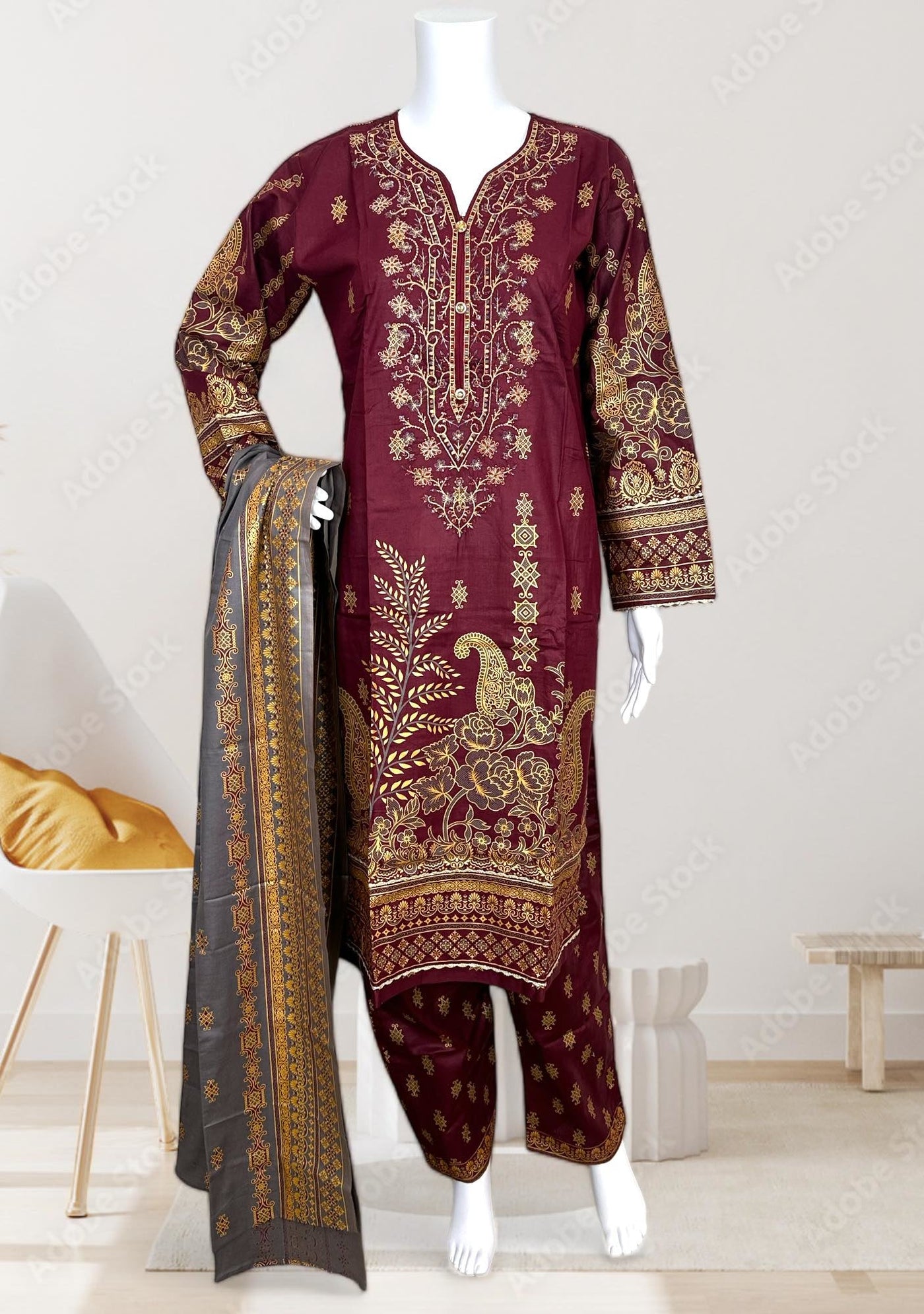 Embroidered 3 Pieces Pakistani Cotton Dress - db25688