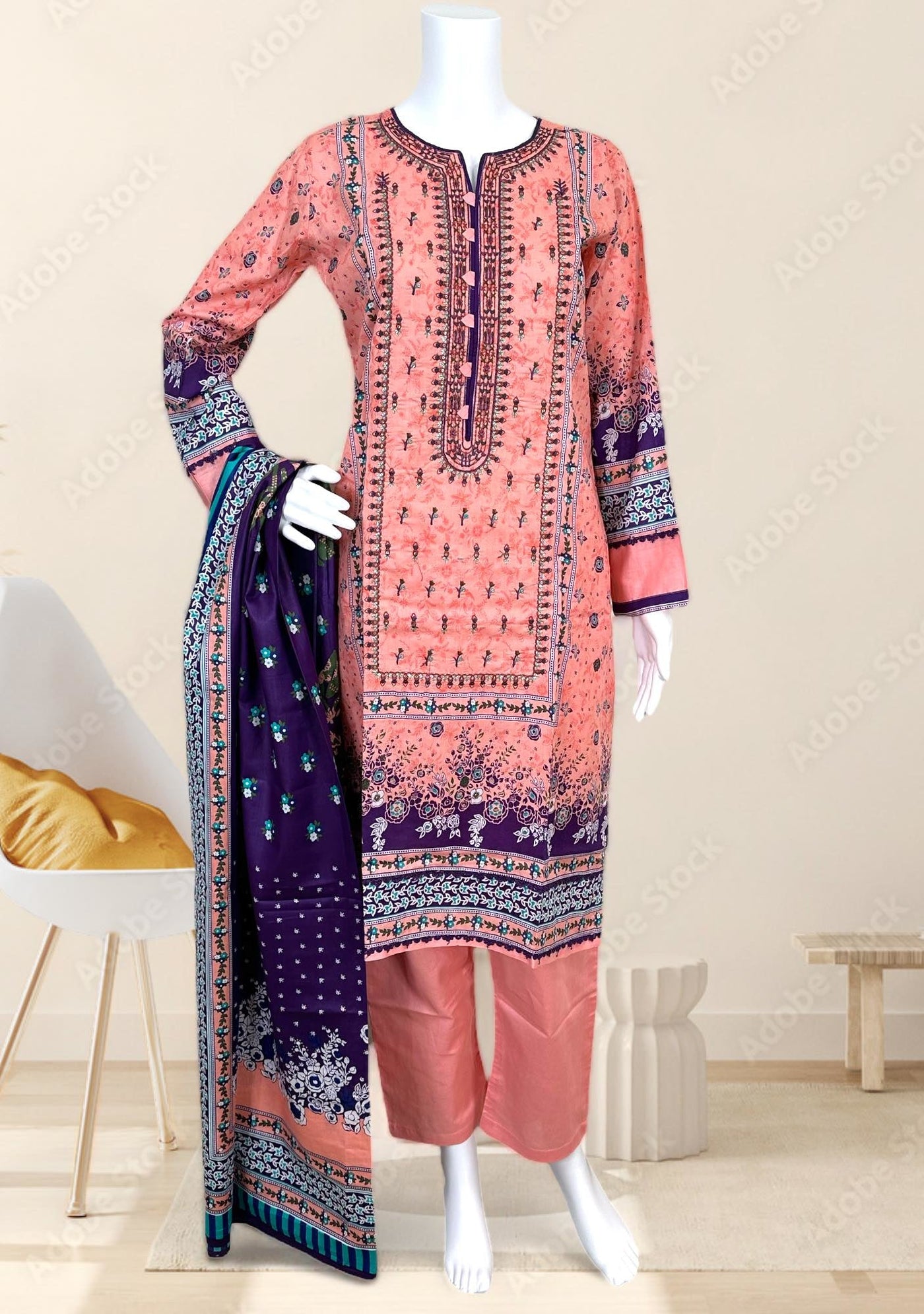 Embroidered 3 Pieces Pakistani Cotton Dress - db24611