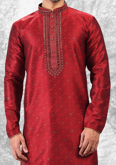 Embroidered Party Wear Jacquard Kurta Pajama Set - db21469