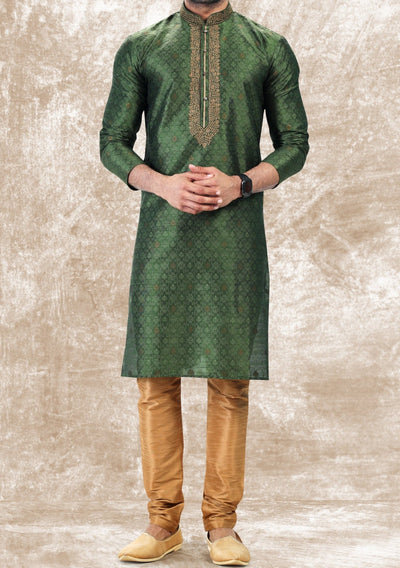 Embroidered Party Wear Jacquard Kurta Pajama Set - db21474