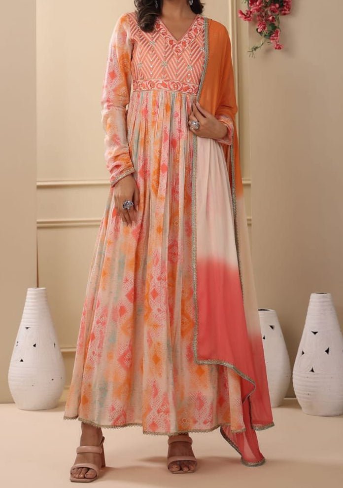 Embroidered Ready Made Anarkali Cotton Dress - db22670