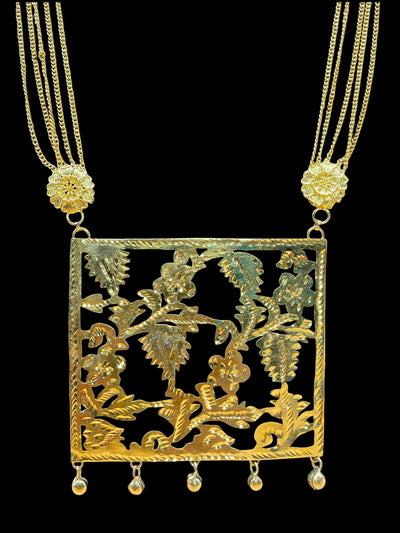 Gold Plated Jamdani Cut Work Long Necklace Set - dba078