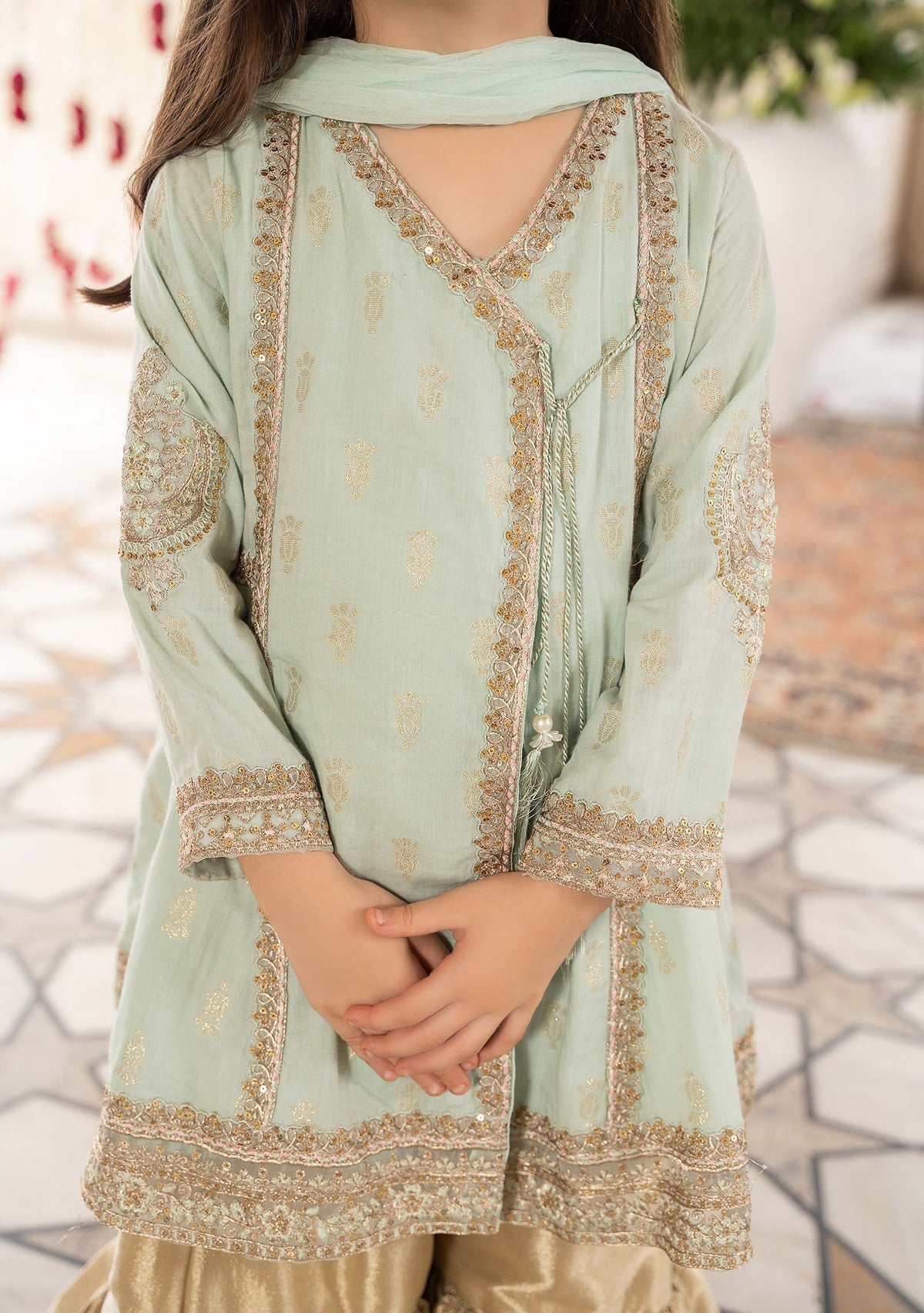 Maria.B Girl's Embroidered Jacquard Sharara Suit - db24927