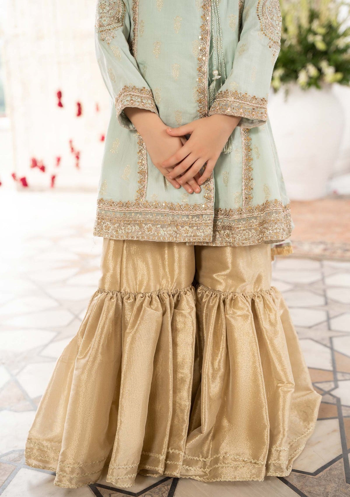 Maria.B Girl's Embroidered Jacquard Sharara Suit - db24927