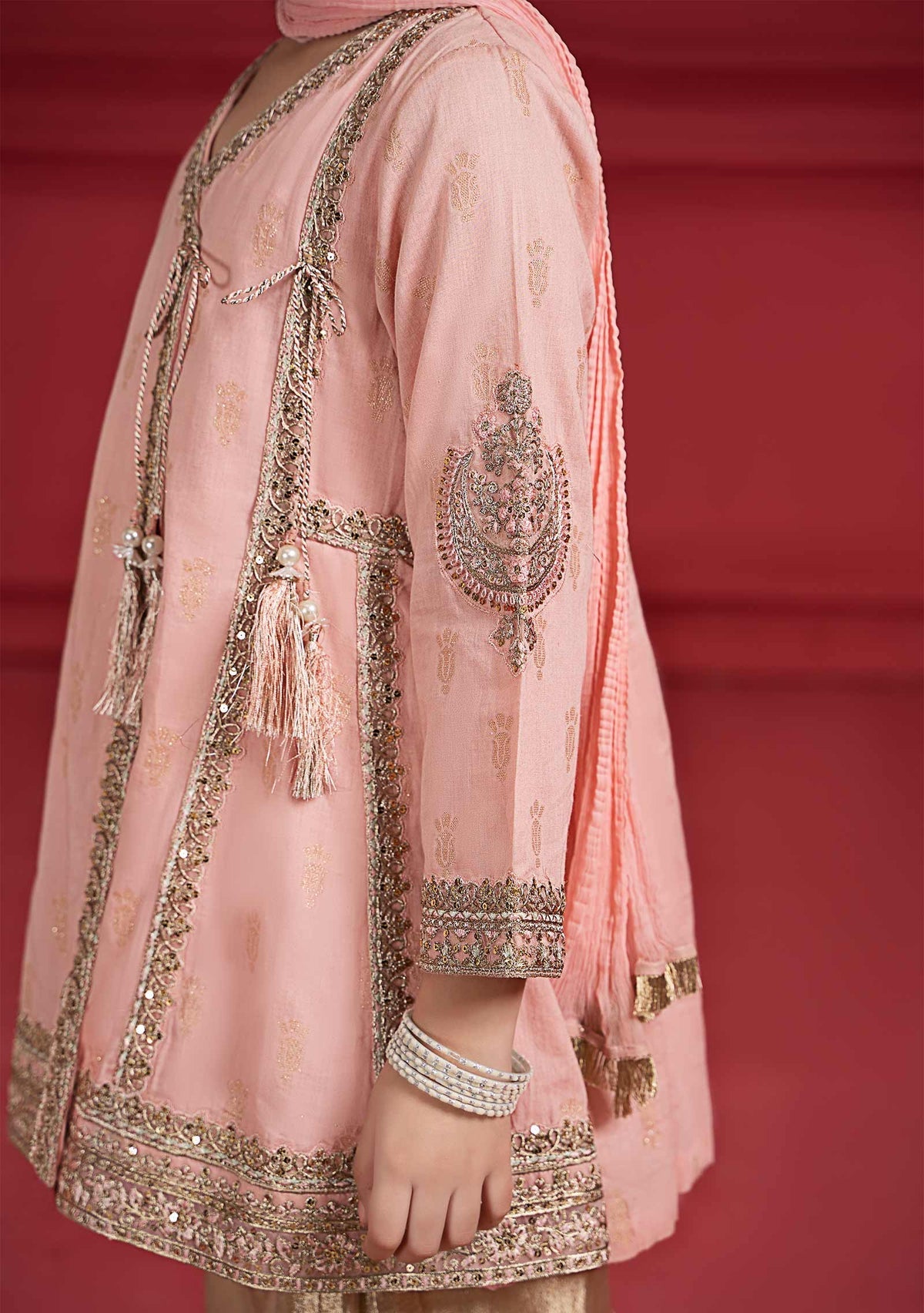 Maria.B Girl's Embroidered Jacquard Sharara Suit - db24928