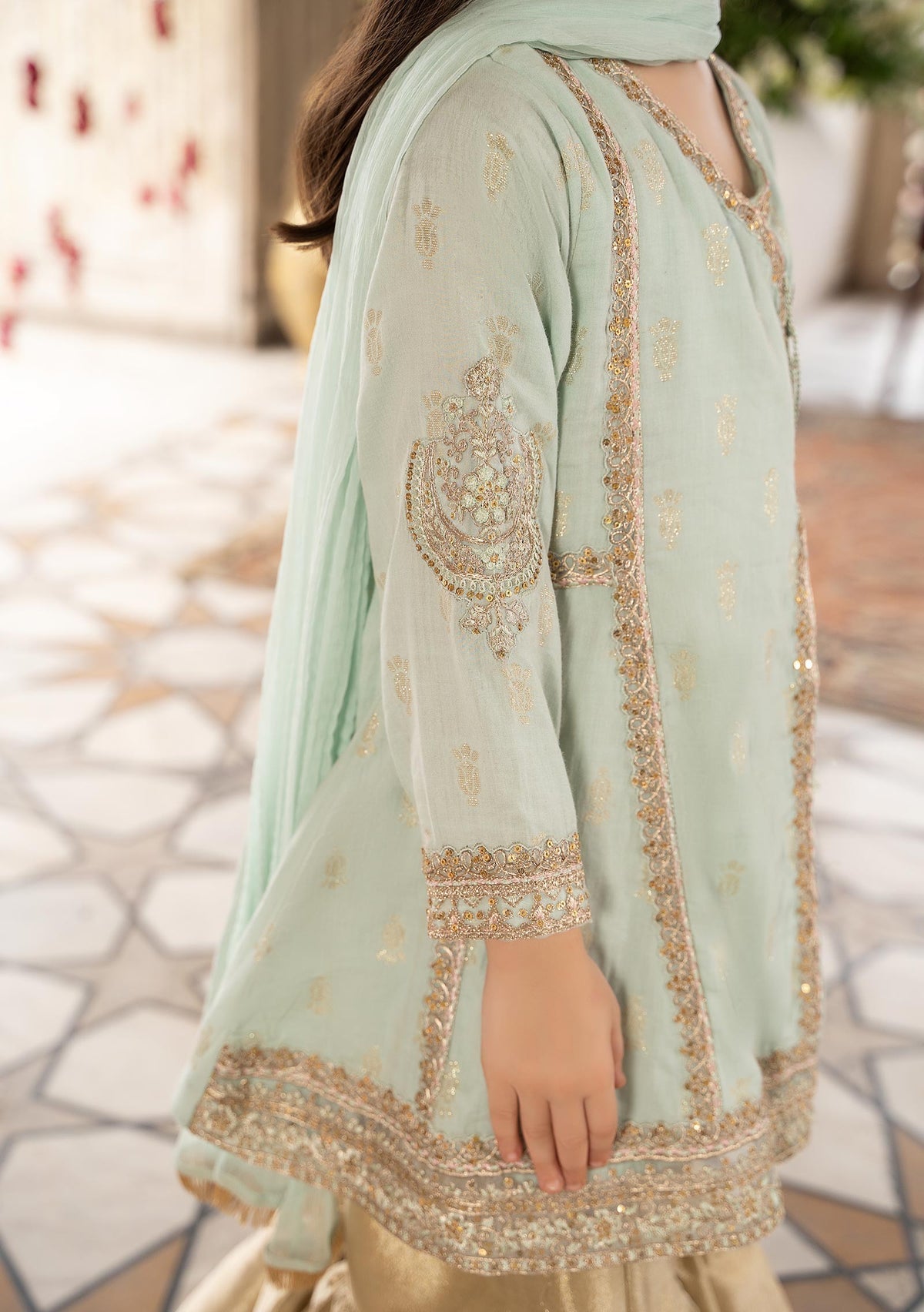 Maria.B Girl's Embroidered Jacquard Sharara Suit - db24927