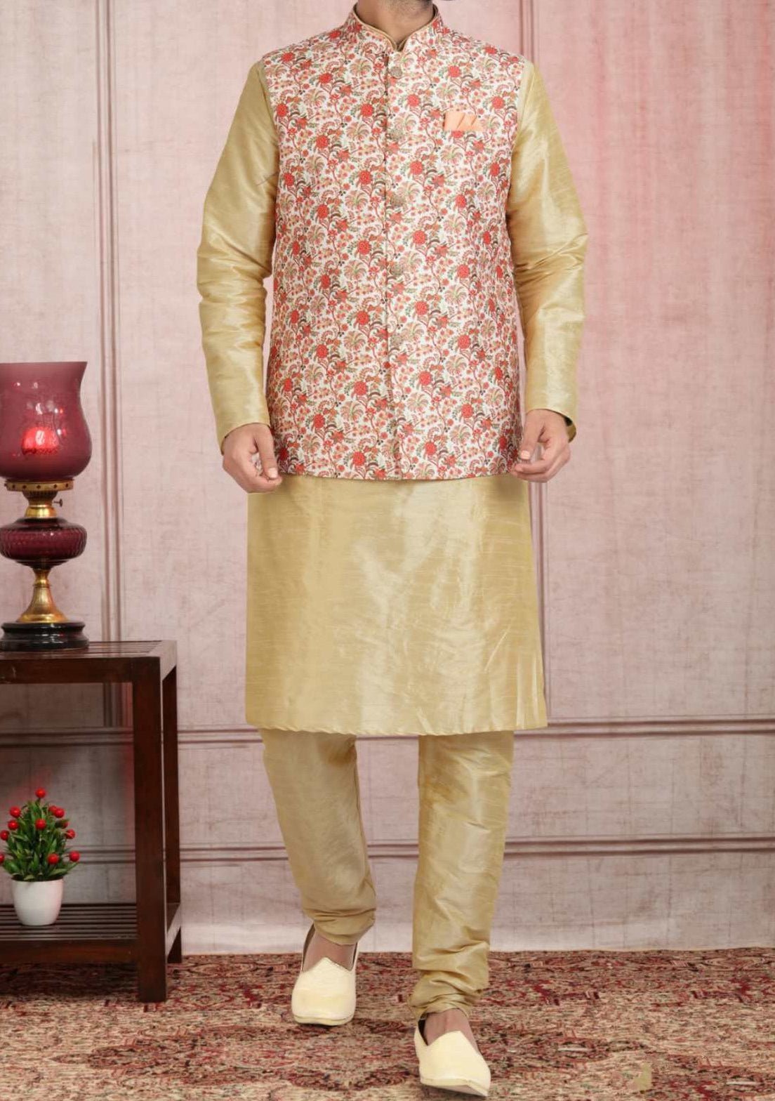 Men's Party Wear Kurta Pajama With Waistcoat - db21823