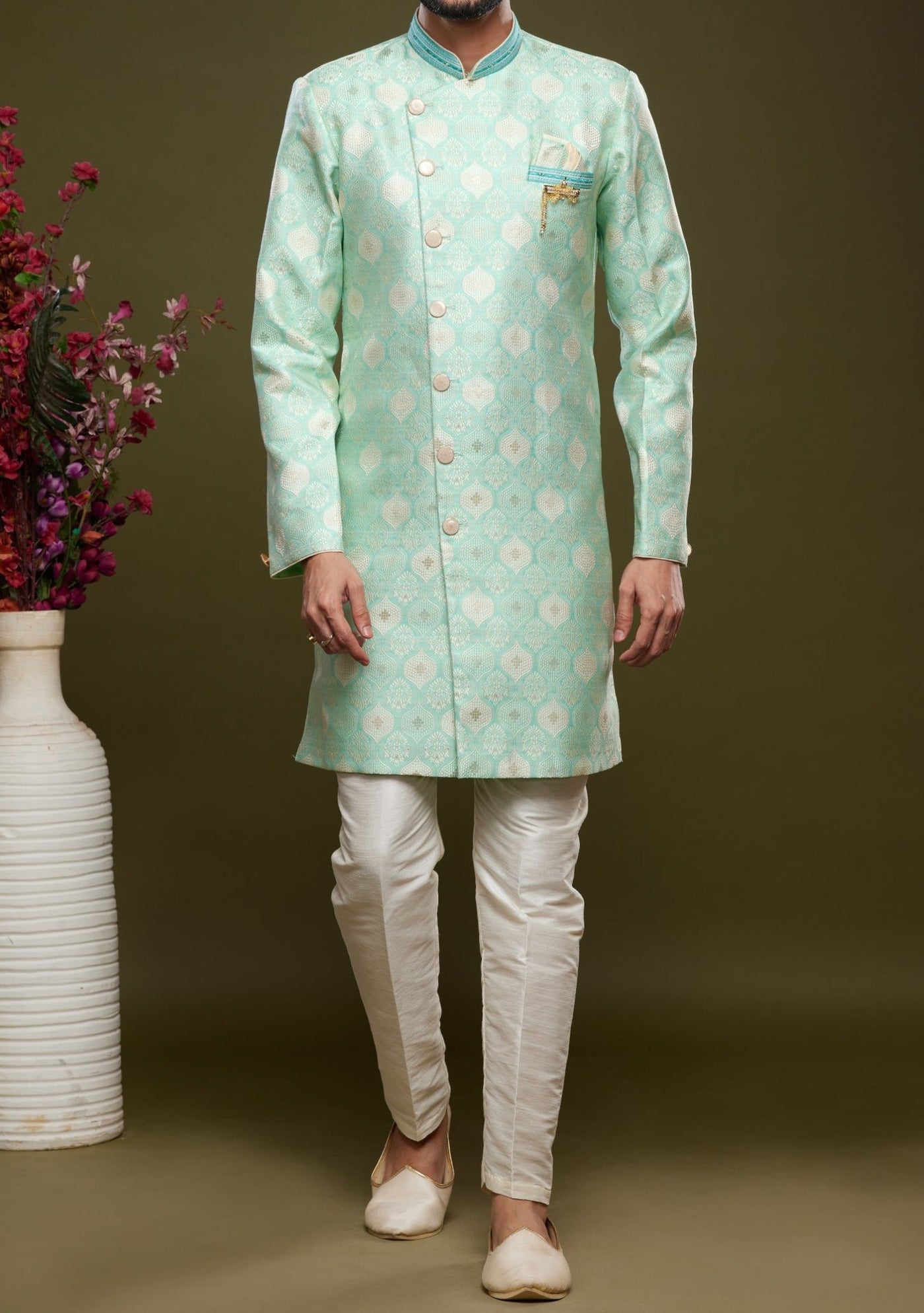 Men's Semi Indo Western Party Wear Sherwani Suit - db23857