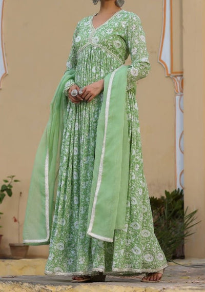 Printed Ready Made Alia Cut Cotton Dress - db22546