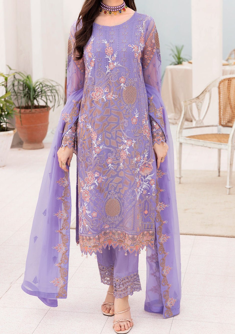 Ramsha Chevron Pakistani Luxury Chiffon Dress - db23547