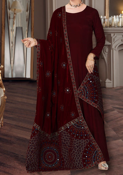 Ramsha Pakistani Embroidered Velvet Shawl - db24539