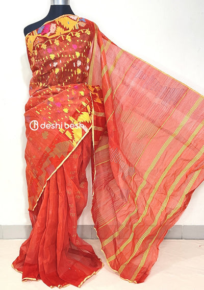 Traditional Handloom Dhakai Cotton Jamdani Saree: Deshi Besh.